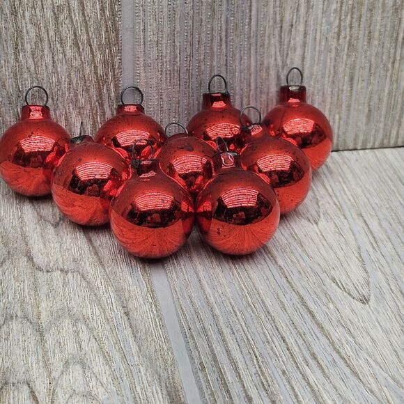 9 Vintage Small 1" Glass Ball Christmas Ornaments Mini Mercury Feather Tree - Picture 3 of 7